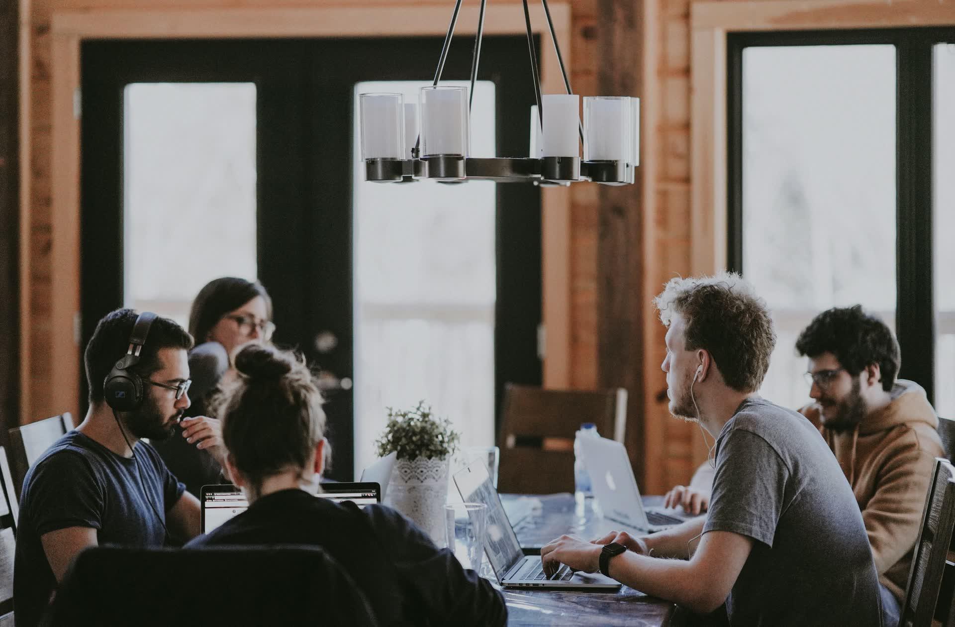 Team collaborating at a workspace